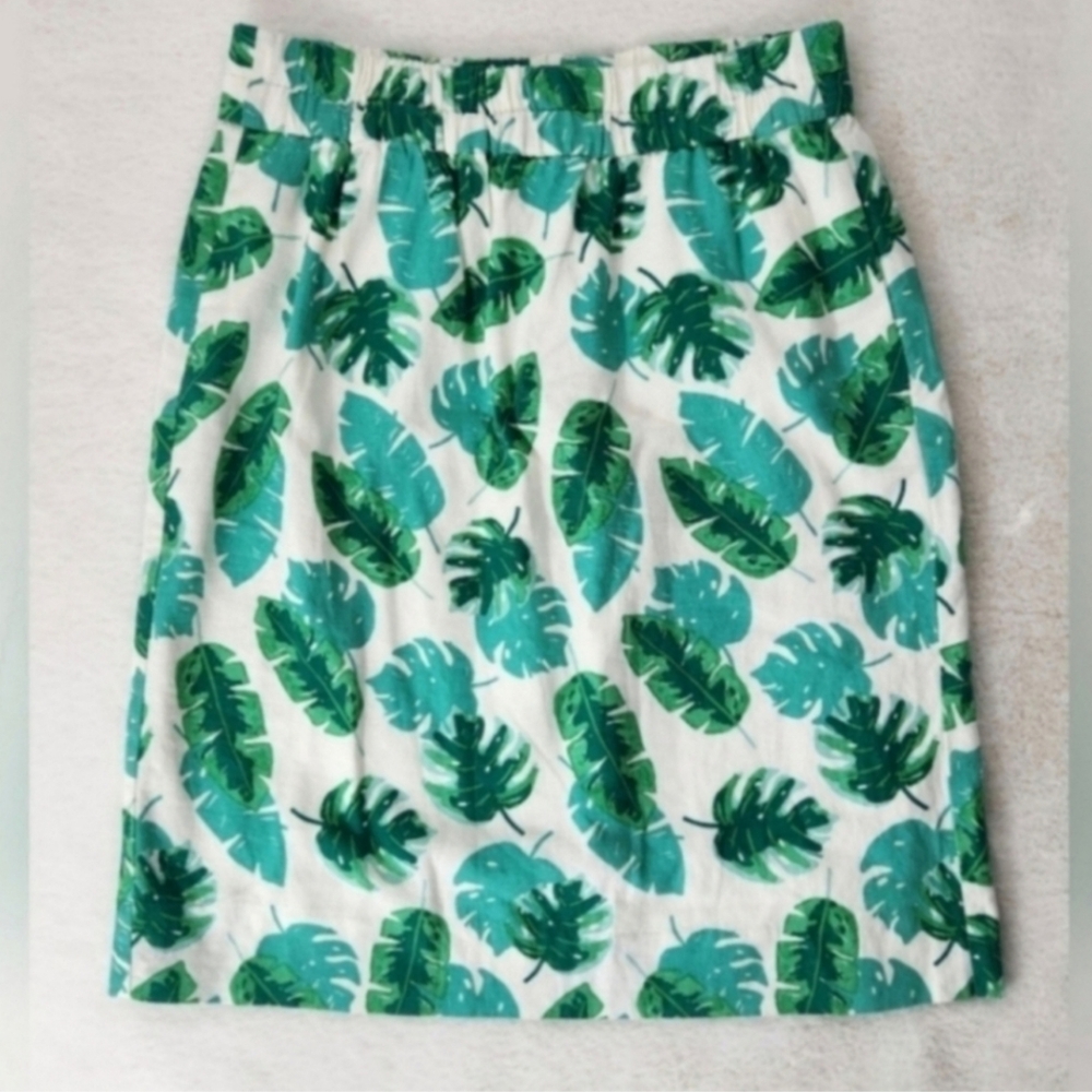 NWT J. Crew Linen Blend Tropical Monstera Print Pull On Skirt - Picture 8 of 8